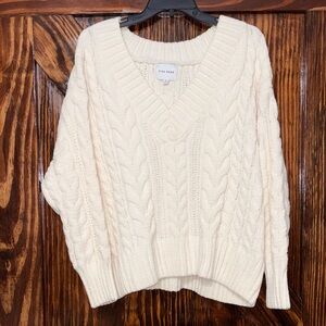 Pink Rose Women's V-Neck Sweater in Cream